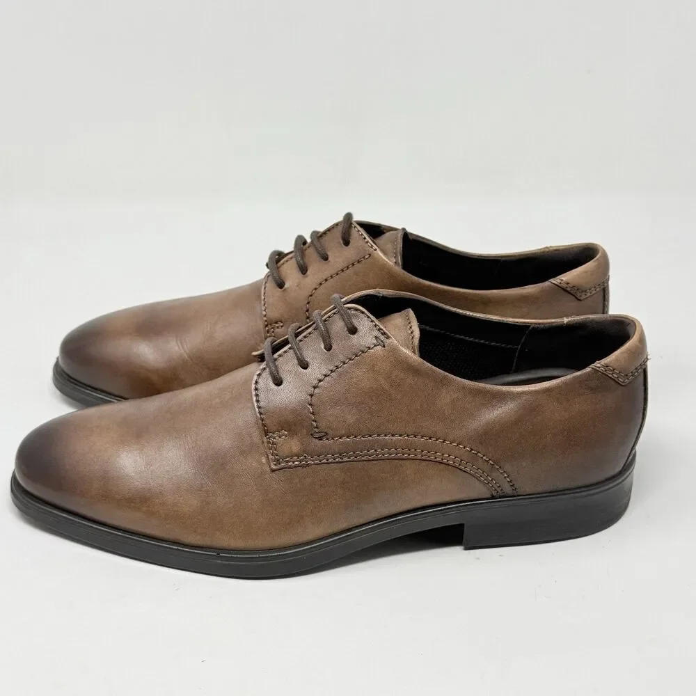 Ecco Melbourne Tie Derby Shoes Mens 10 EU 44 Brown Leather Casual Dress Business